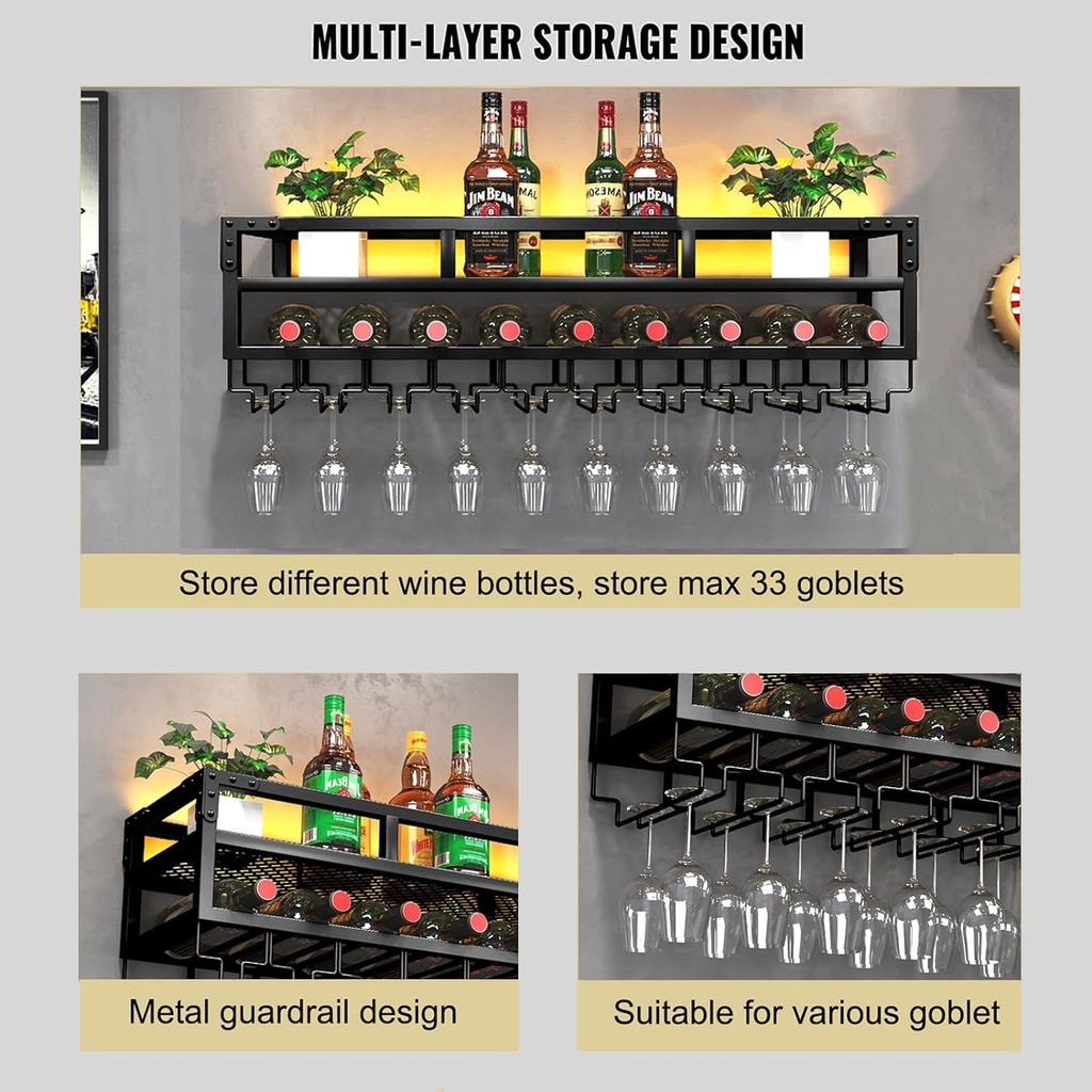 Multi-layer storage design showing rack, hooks and goblets